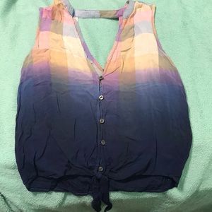 🍍🌺Plaid ombré button down tie front tank top